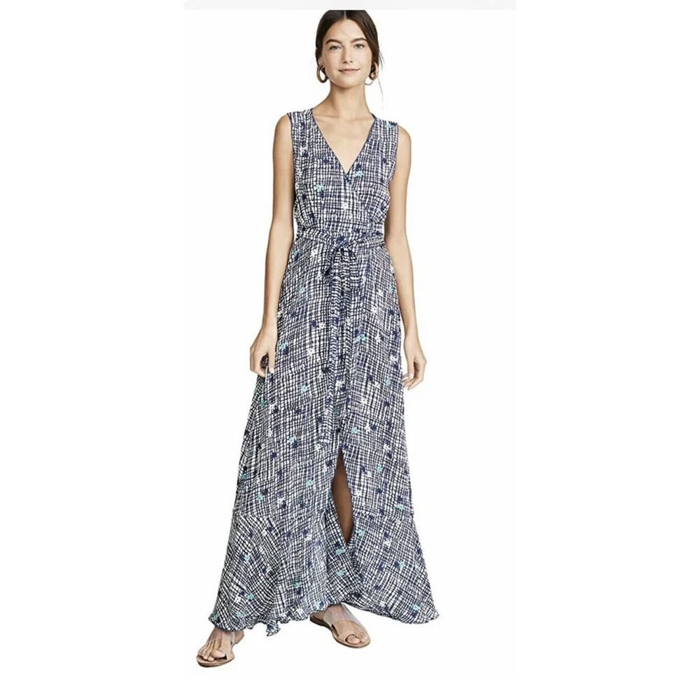 $360 Poupette St Barth Bonnie Layer Wrap Dress in Blue Maze NWOT Sz XS Flowy